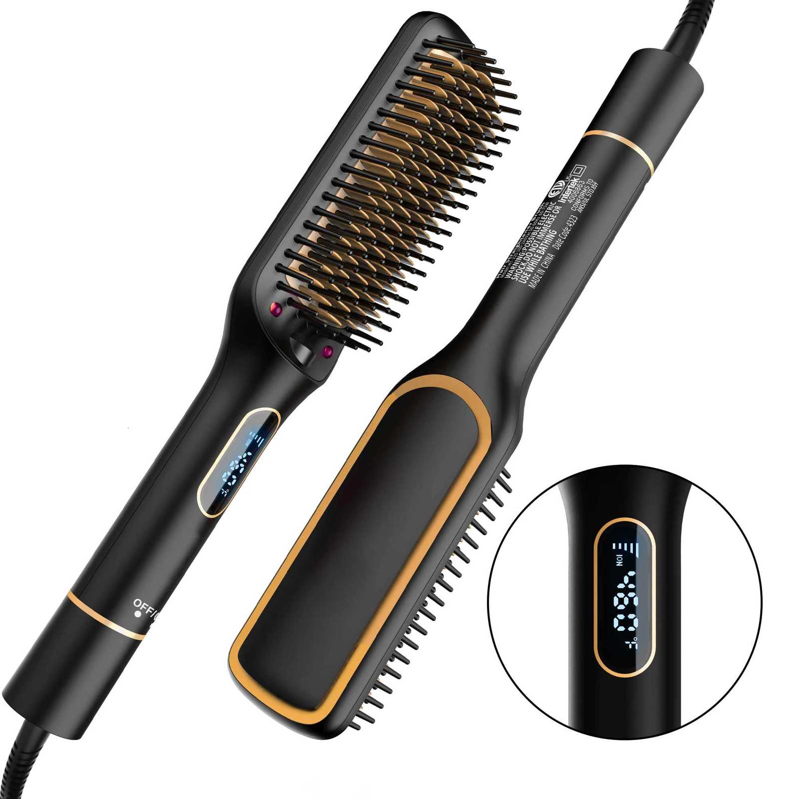 Nic Hair Straightener Brush Hair Straightening Iron Brush Auto-Off LED Display Hair Straightener Comb for WomenT251122