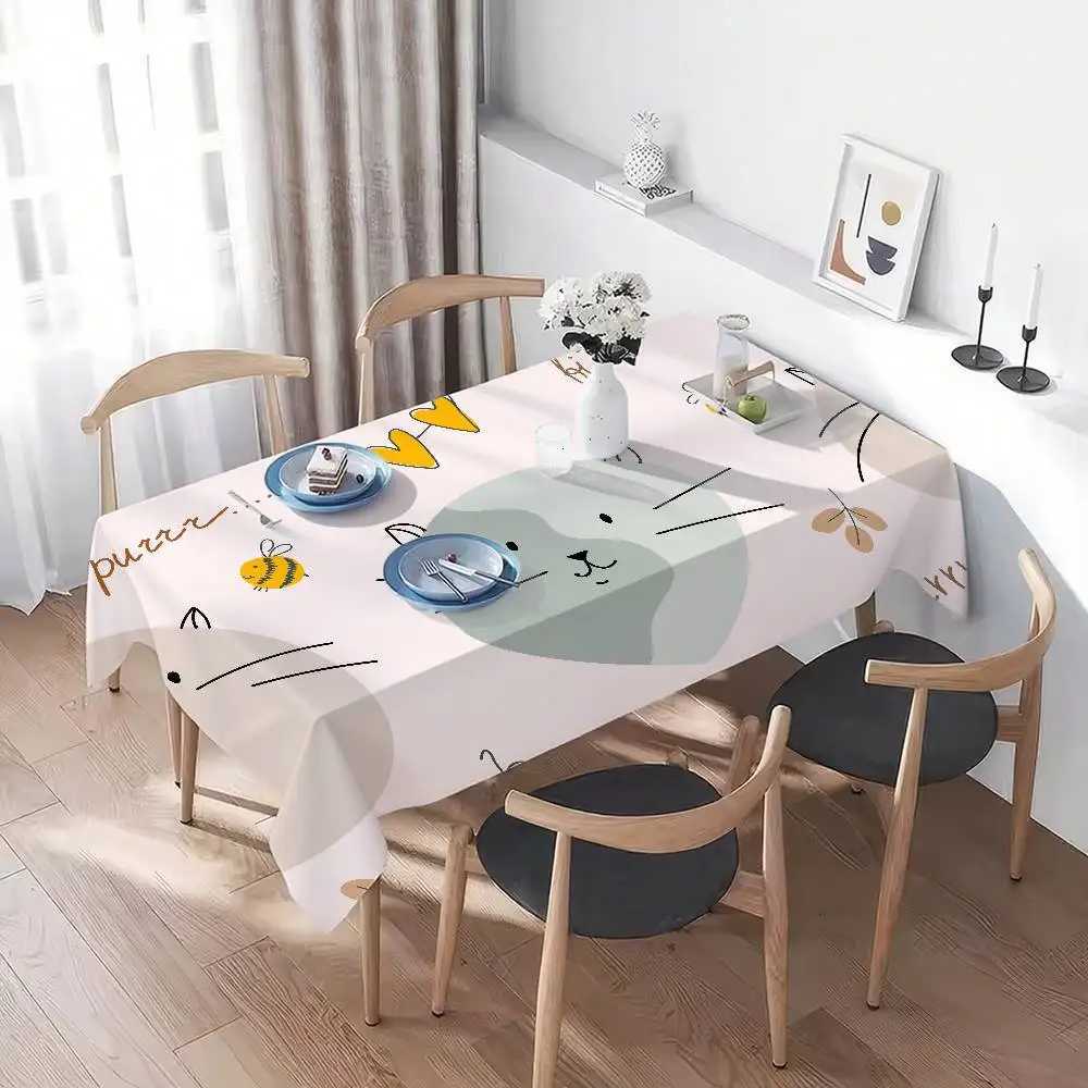 Cartoon Animal Print Rectangle Tablecloth - Sun-Resistant For Balconies Tea Time Casual Gatherings C251122