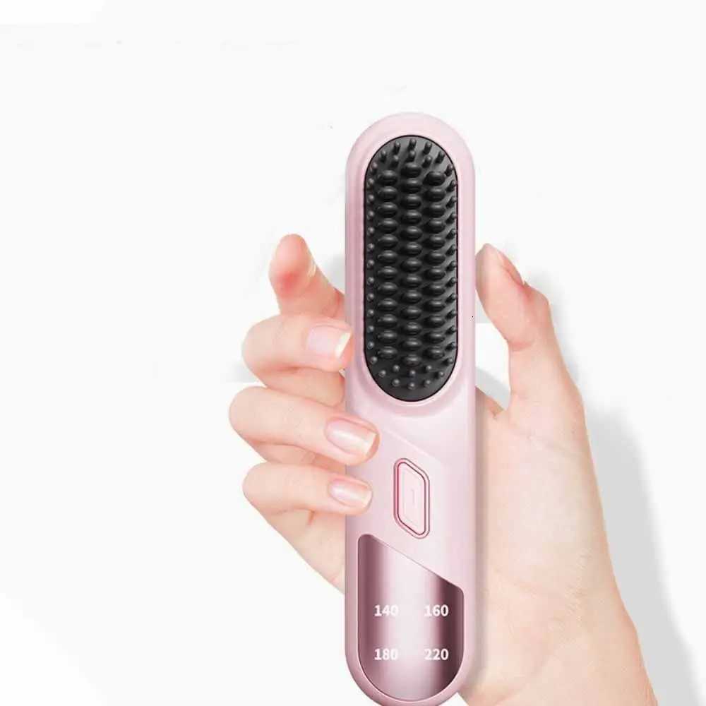 USB Rechargeable Wireless Hair Straighteners 4-Levels Temperature Heated Electric Hair Brush Anti-Scald DesignT251122