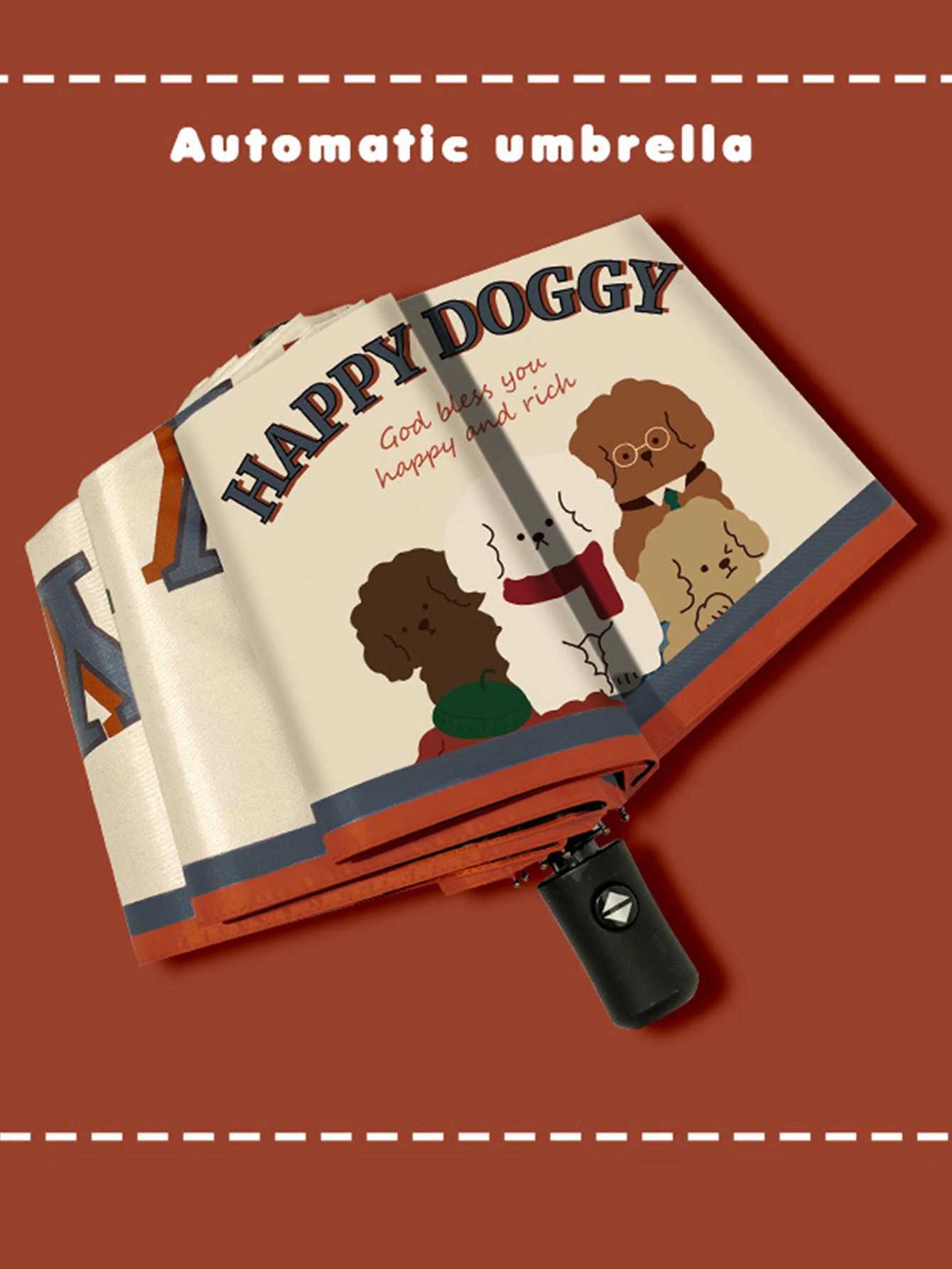 Cute Dog Pattern Fully Automatic Umbrella Sun Rain and UV Protection Folding Umbrella Travel Umbrella 1pcM251122