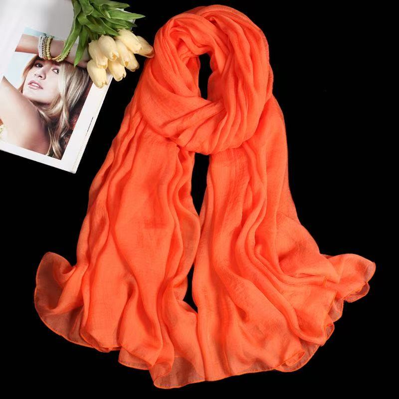 T528 silk scarf long versatile scarf female mulberry silk solid color spring autumn winter fashion shawl