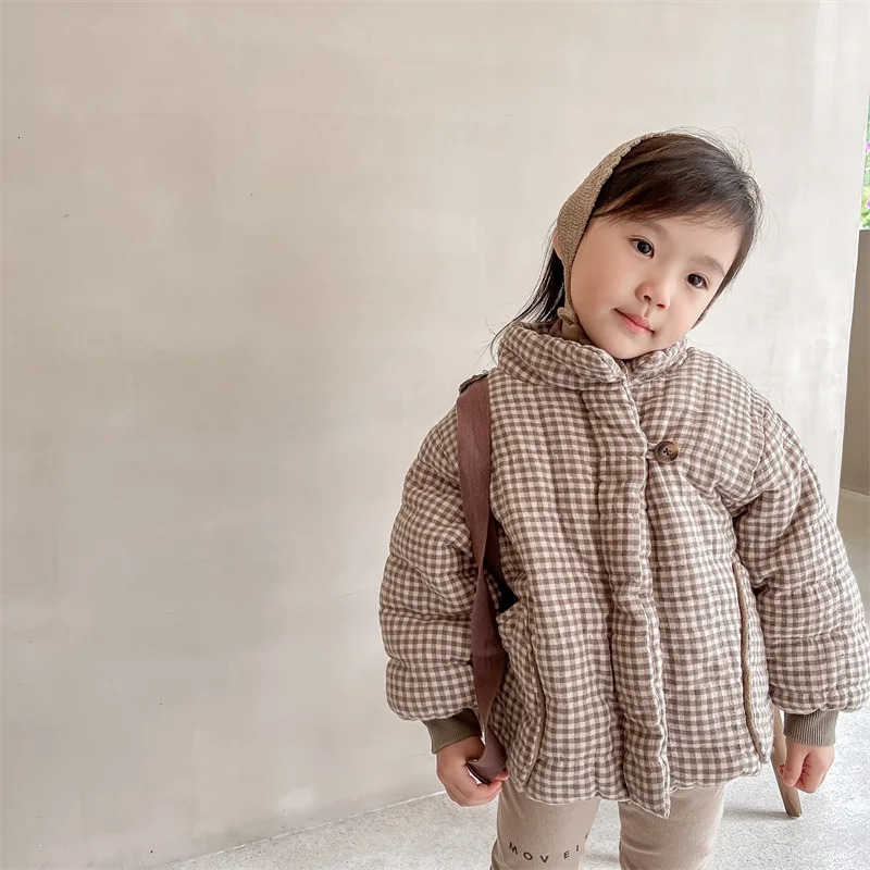 deer jonmi 2025 Winter Toddlers Kids Plaid Thicken Coats Korean Style Fleece Lining Children Warm Outerwear 2501105