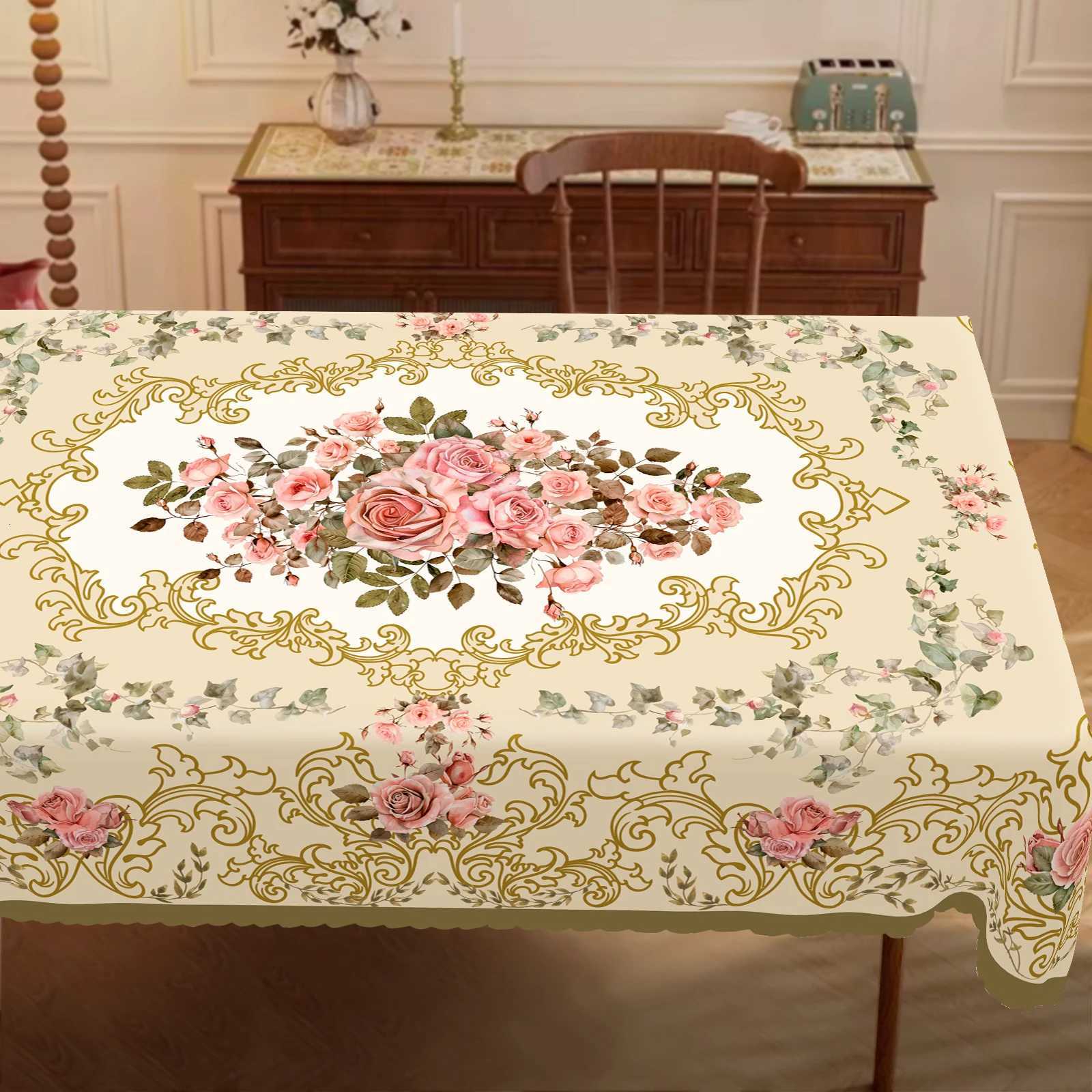 1 Piece of Elegant Vintage Pink Rose Tablecloth 4 Pieces of SelfAdhesiveR etroL uxuryT extureR ounda ndR ectangular3 DP rintedT ableclothE mbossedE C2