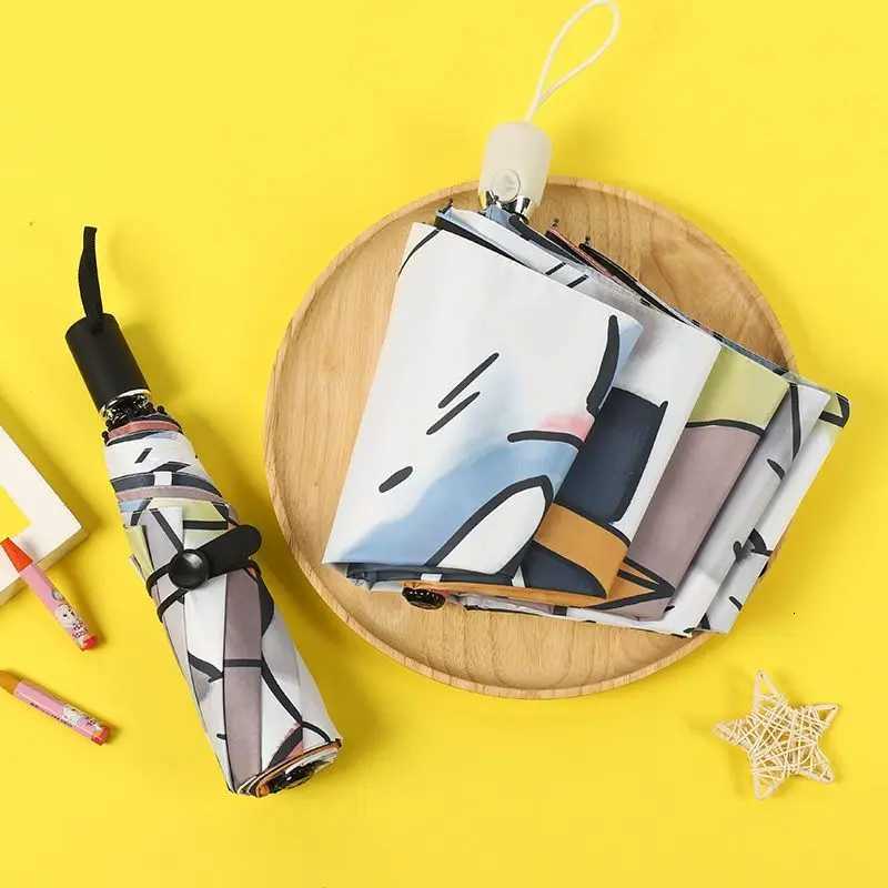 Cartoon Cute Cat Umbrella Summer Essential Foldable Triple Auto Open Umbrella for Students Sun Rain Dual UseM251122