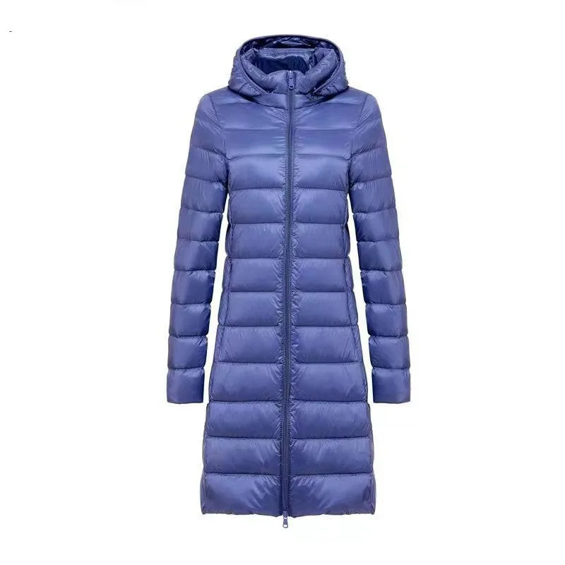 Womens Ultra Light Down Jacket Long Style White Duck Female Lady Slim Fit Detachable Hooded Portable Outwear D01 251110
