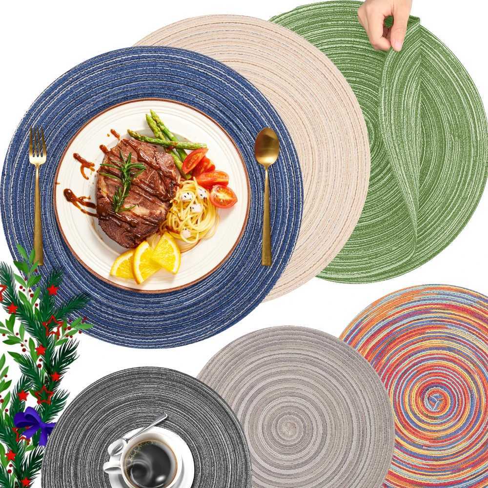 Placemats for Dining Table 6PC Linen Cotton Woven Non-slip Ironing Placemat Teacup Mat Round Plate mat Flower Mat Kitchenware C251122