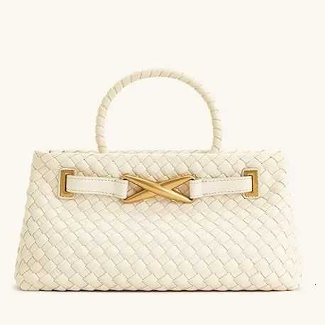 Handwoven Large Capacity Womens Handbag Fashionable Horizontal Style Shoulder Crossbody Bag Soft Polyester Lining PU Material K251121