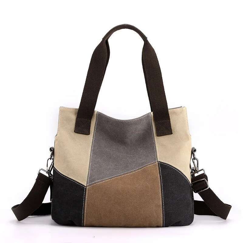 Simple Fashion Canvas Women S Large Capacity Vintage Color Patchwork Bag New High Quality Shoulder Handbag Bag