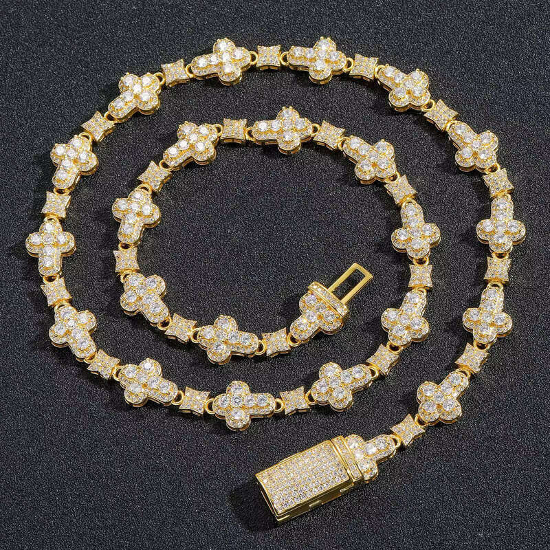 Hip-Hop Rapper Punk Style Bracelet Necklace Set 10mm Iced hip-hop moissanite Round Cross Pave Star Chain