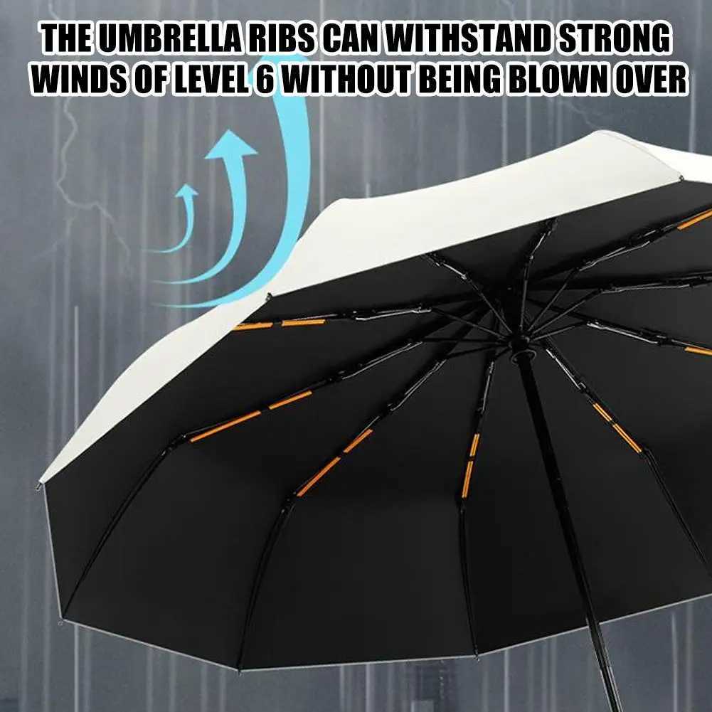 Ring Buckle Design 10 Rib Fully Automatic Umbrella For Men Small Compact Folding Womens Sunshade Double UmbrellaM251122