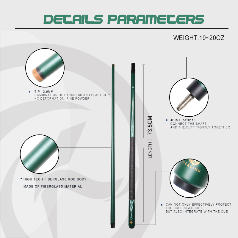 Glass fiber billiard club 1/2 split punch 12.9mm pigskin head 3mm black electric wood first angle 19oz 18 teeth 58 in/147cm billiard club all pool cue