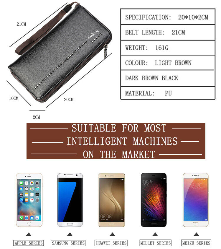 PU Leather Wallets hot Men Long Bifold Bag Zip Around Clutch Travel Purse For Checkbook Smartphone Cash With Wristlet