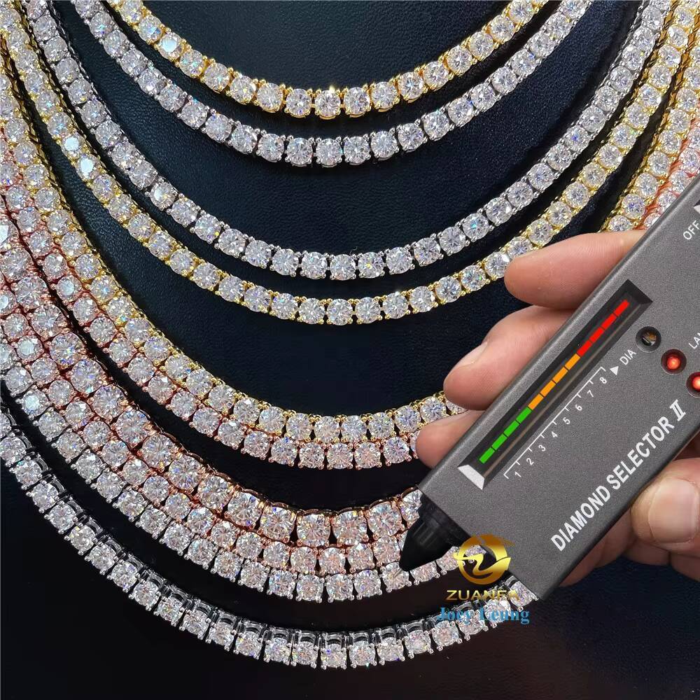 Large Stocks Drop Shipping Hip Hop Jewelry Solid 925 Sterling Silver 2MM to 65MM VVS Moissanite Diamond Tennis Chain Necklace
