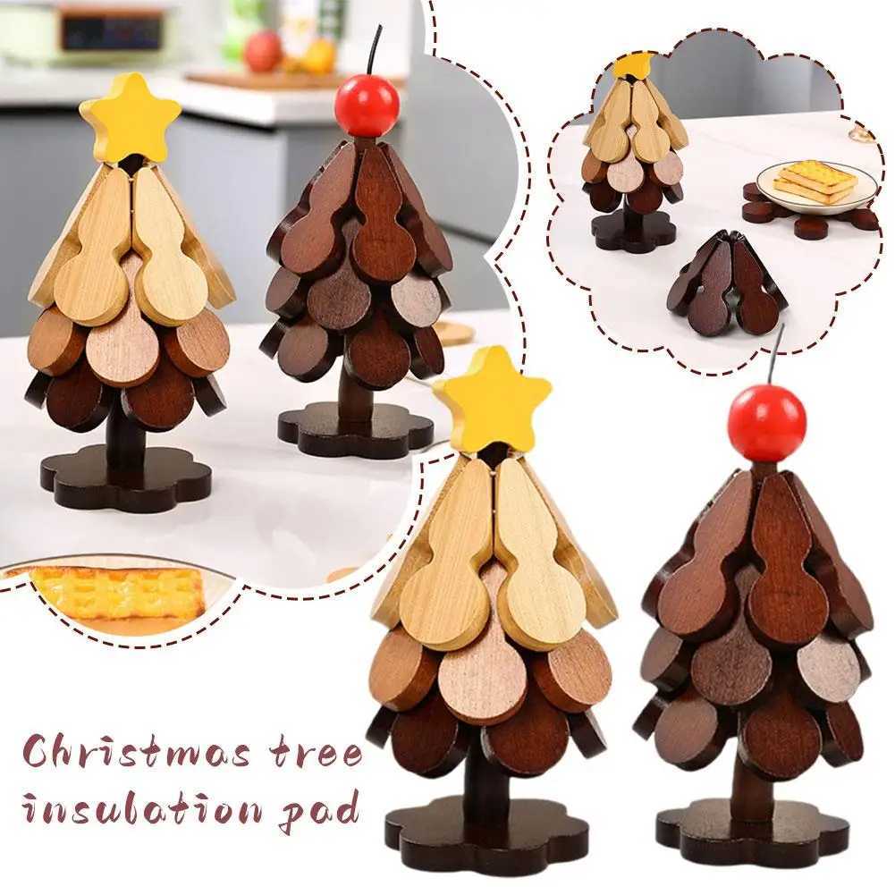 cute Tree Insulation Mat Christmas Tree Gourd Dining Table Pot Bowl Mat Household Wooden Coaster Ornament Insulation Pad 1Set C251122
