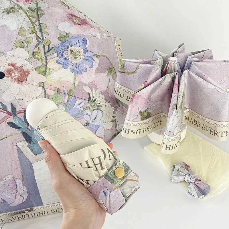 Retro oil painting folding umbrella for women with high appearance sun and rain dual-purpose sun umbrella sun protection ultraM251122