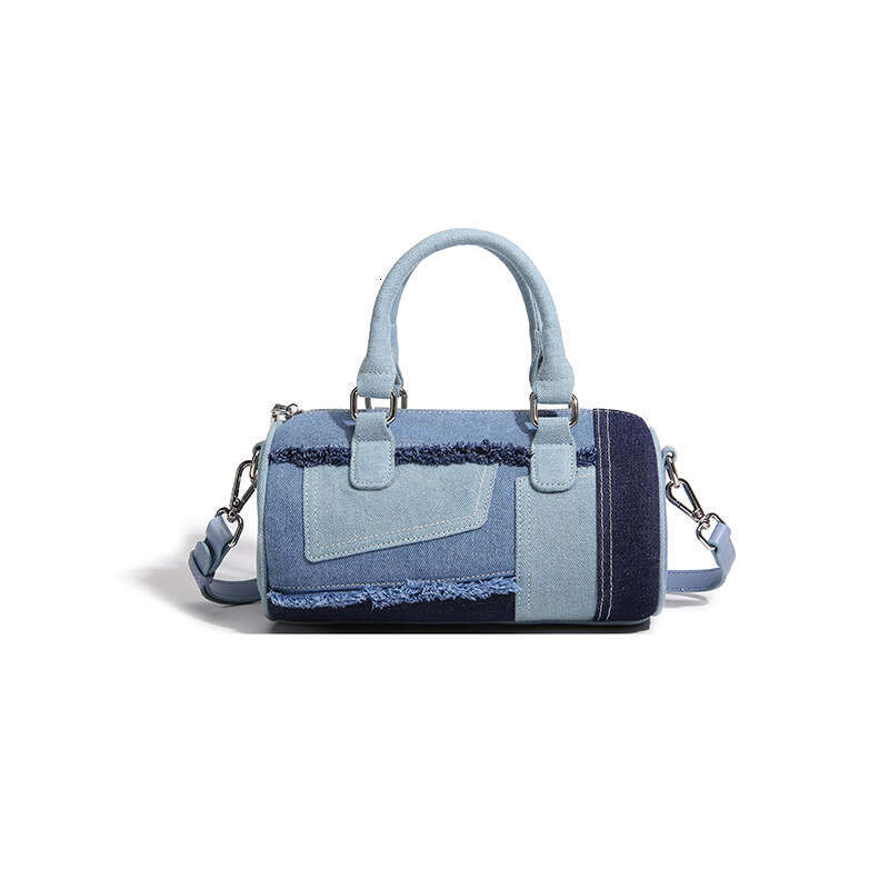 Designer Women's Bags Designer Featuring A Niche Design And Patchwork Denim Crossbody Bowling Bag, The Summer New Versatile Boston Pillow Bag