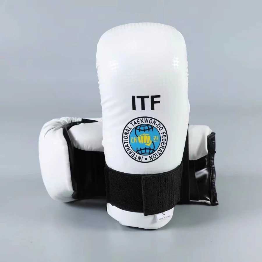 Professional white ITF gloves shoes Taekwondo protectors adult and childrens TKD ankle instant foot protection set boxing gloves competitionXJ250422