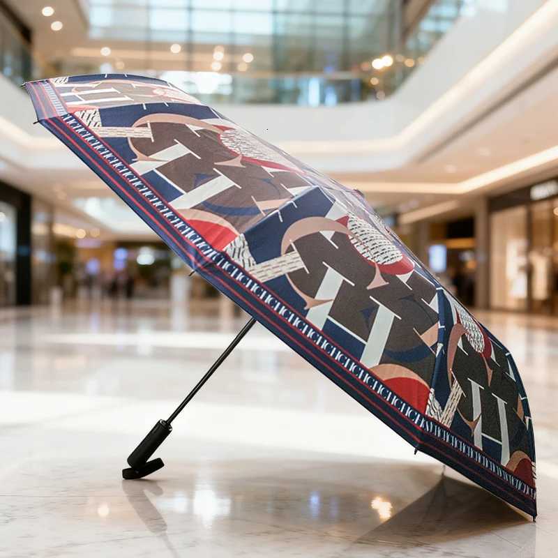 CH Printed Creative Letter Design Windproof Automatic Commuter Folding Umbrella Straight Handle Multifunctional Umbrella CommuteM251122