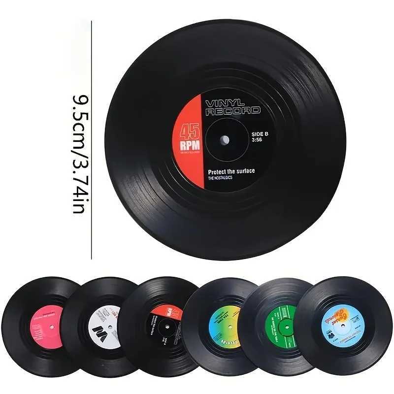 6pcs/set Coasters Vinyl Record Coasters Creative Retro ic Nostalgic American Rock CD Non-slip Insulation Pads C251122