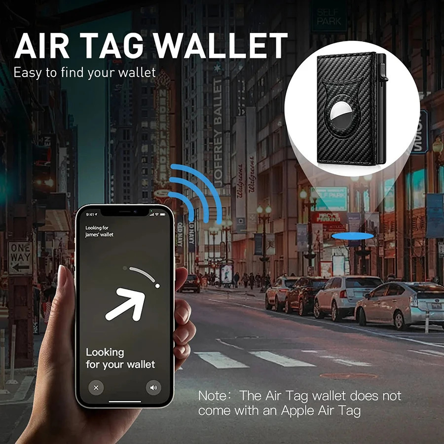 Mens Carbon Fiber Magnetic Card Clip Leather RFID Triple Fold Card with Zipper Wallet Pop Up Smart AirTag Wallet251119ww