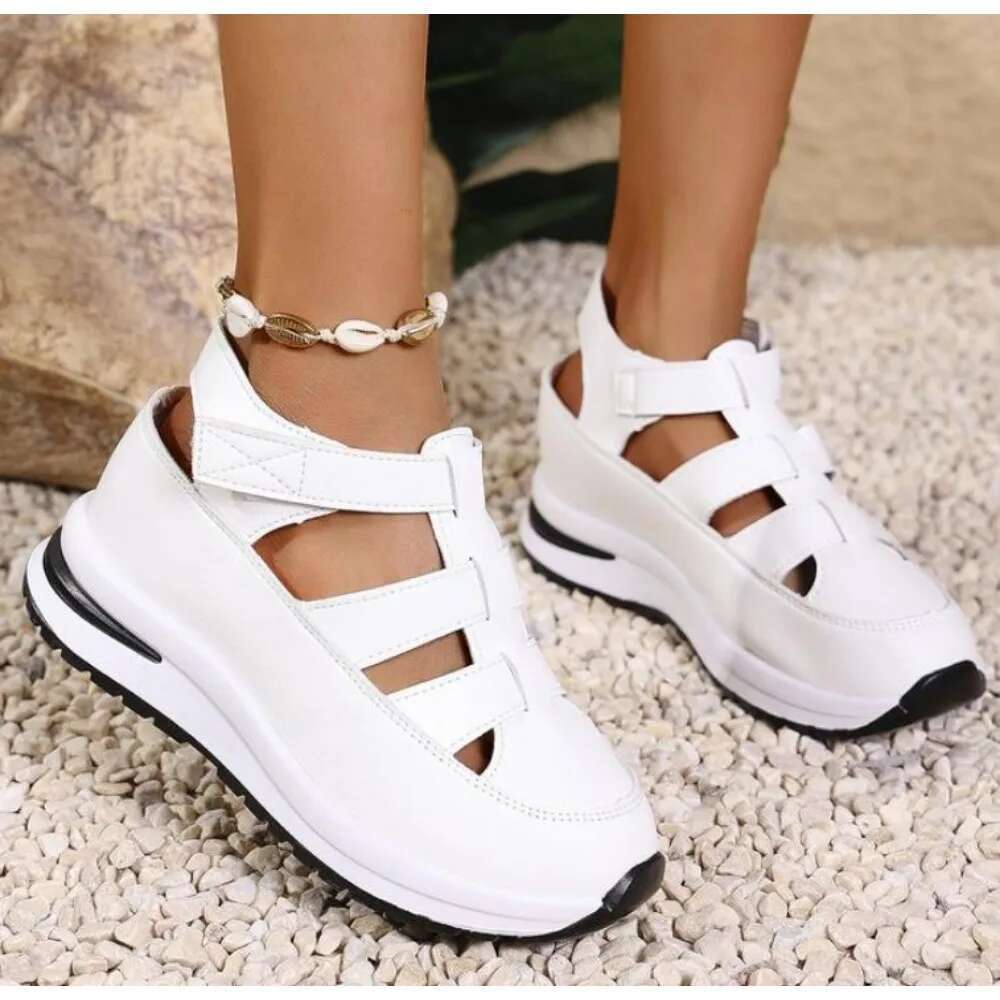 2025 New White Black Closed Toe Women's Rome Casual Sandals Women Hollow Platform Wedges Plus Size 43 Sneakers