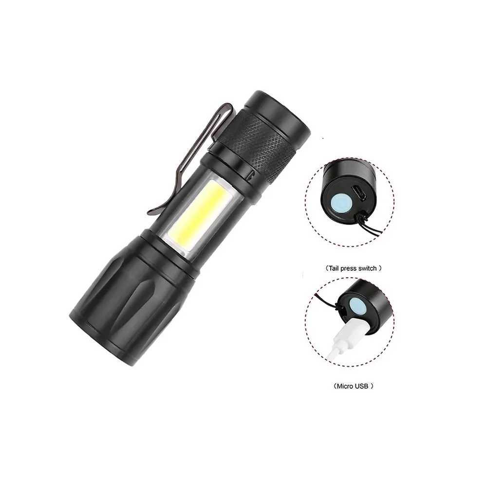 Portable Zoomable LED Flashlight Usb Rechargeable Mini Torch Lantern Emergency Outdoor Camping Flashlights Flash Light Cob Light C251122