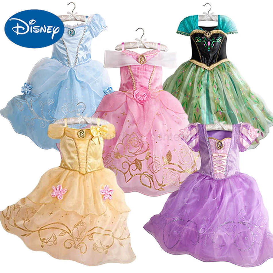 Disney Girl Princess Dress Children Cinderella Snow White Aurora Long Hair Princess Halloween Costume Childrens Birthday Party Dress W20250421
