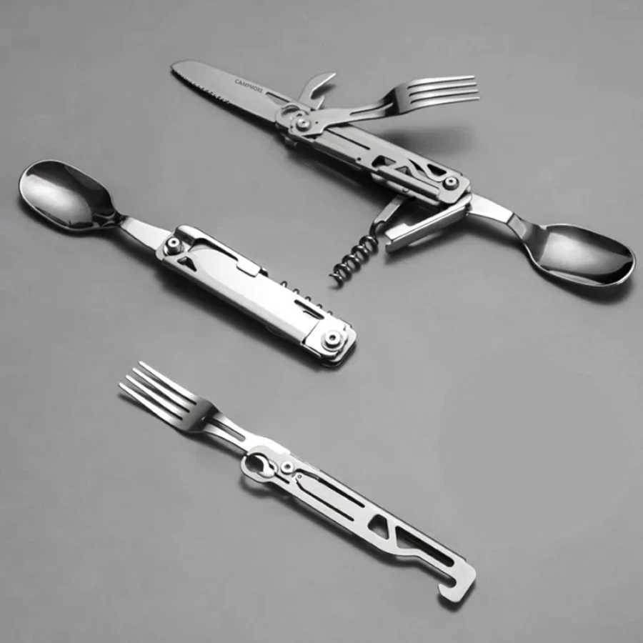 Outdoor Tableware Multifunction Portable Knife Fork Spoon Bottle Opener Foldable Cutlery Camping Equipment J251121