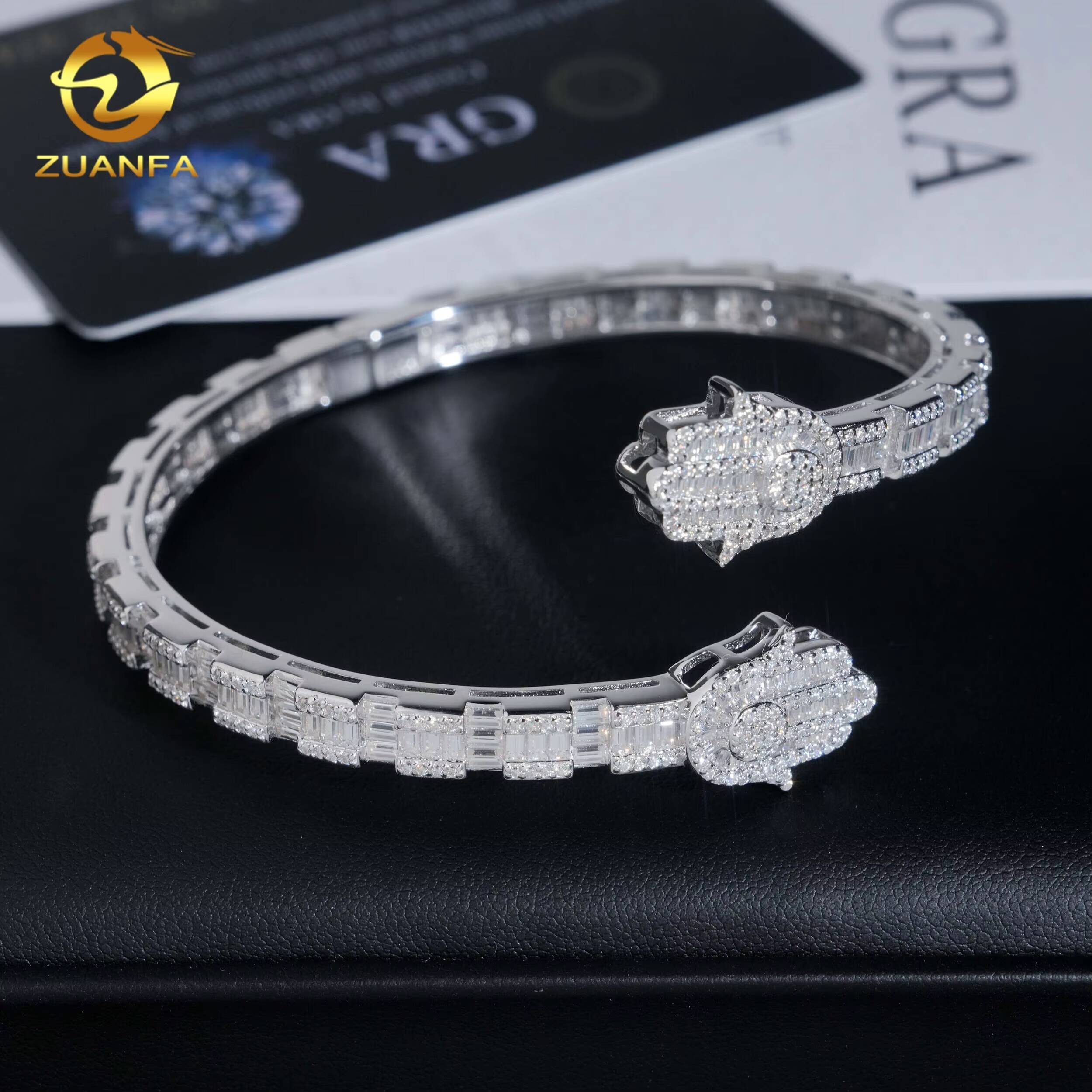 Fine Jewelry New Design 925 Silver Hip Hop High Quality Hamsa Hand VVS Moissanite Bangle Bracelet