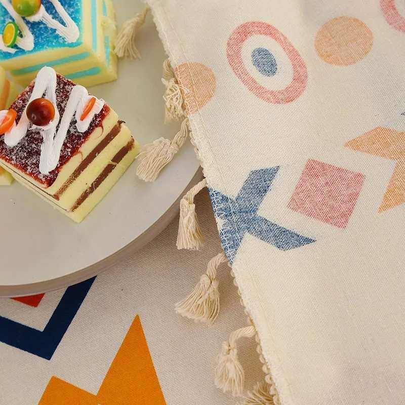 Geometric cotton linen texture tablecloth suitable for living room coffee table dining table fabric C251122