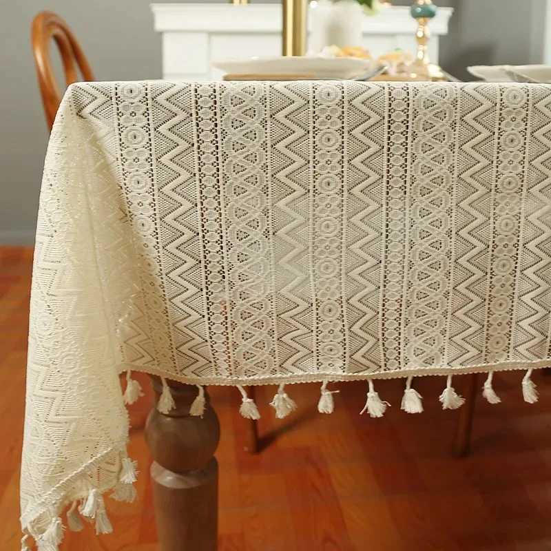 1PC Pastoral Style Lace Beige Tablecloth Cotton and Linen Table Cloth Hollow-Out Household Non-Slip Tablecloths Decor Home C251122
