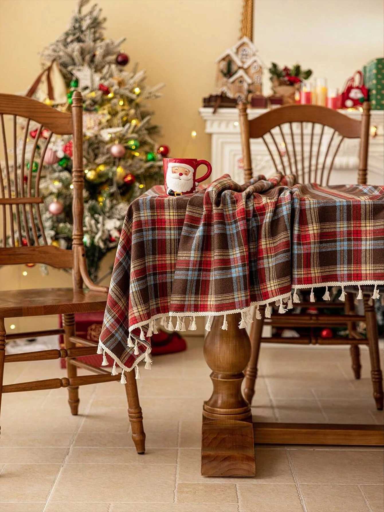 Christmas Plaid Tassel Plaid Tablecloth for Kitchen Wedding Banquet Holiday Dining Table Decoration Tablecloth C251122