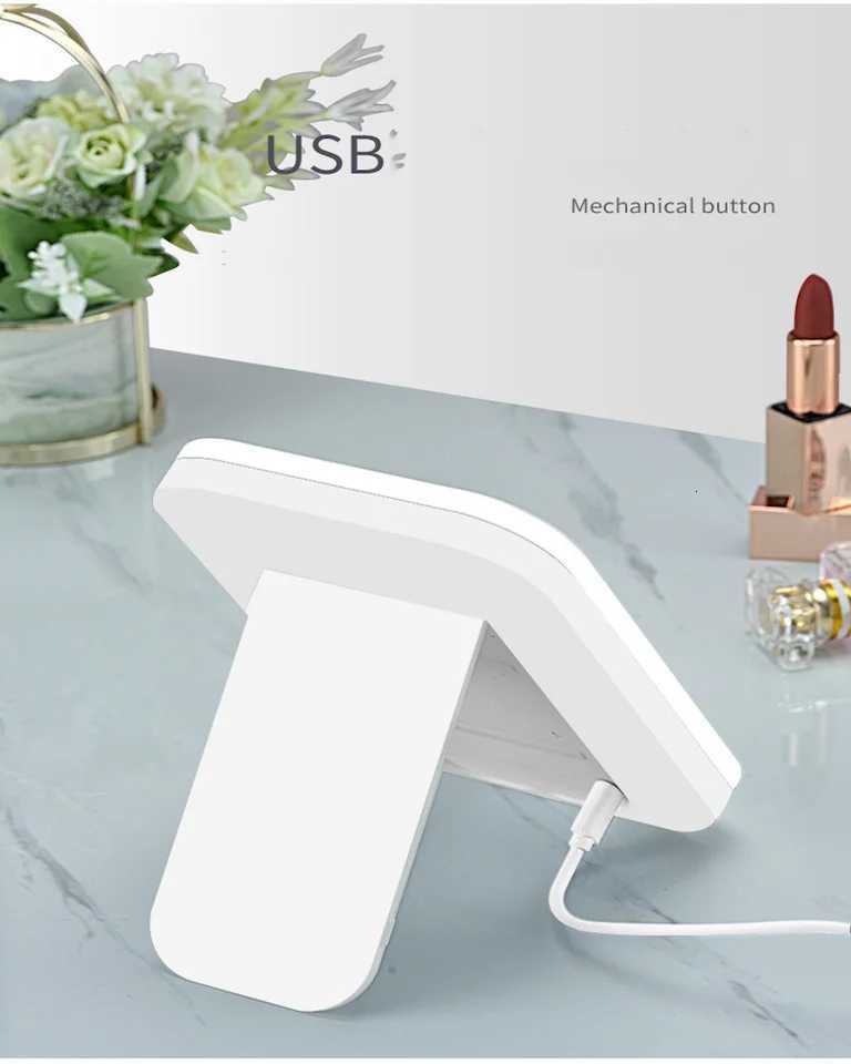 LED Makeup Mirror Lighted Cosmetic Mirror with Stand Dimmable Fill Light Len for Home Bedroom Desk Travel Portable Vanity Mirror M251122