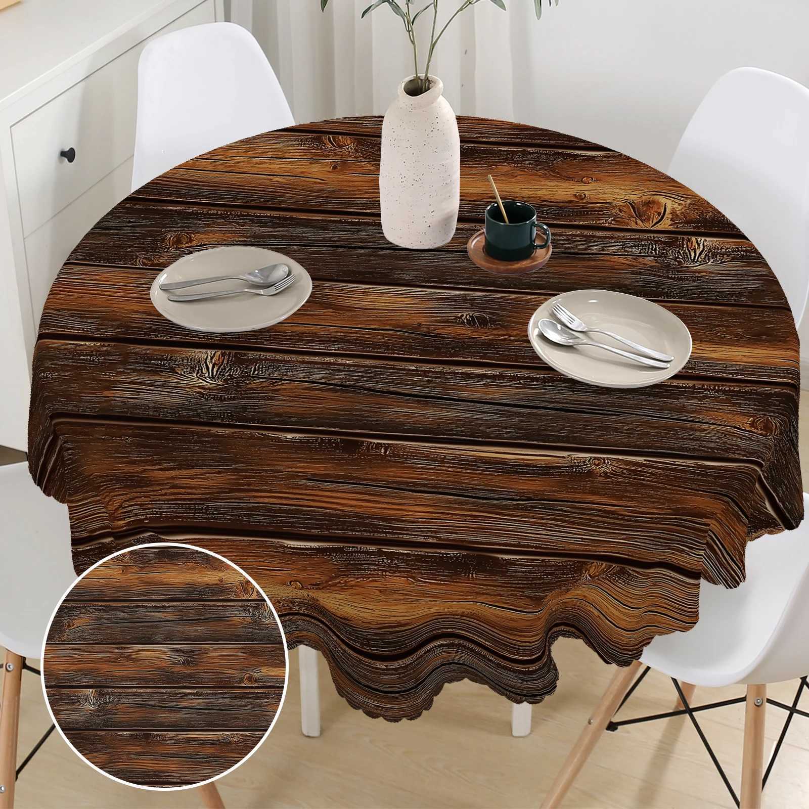 1pc Wood Grain Tribes Style Polyester Tablecloth with Scalloped Edge Suitable for Home Kitchen Decor Room Decoration C251122