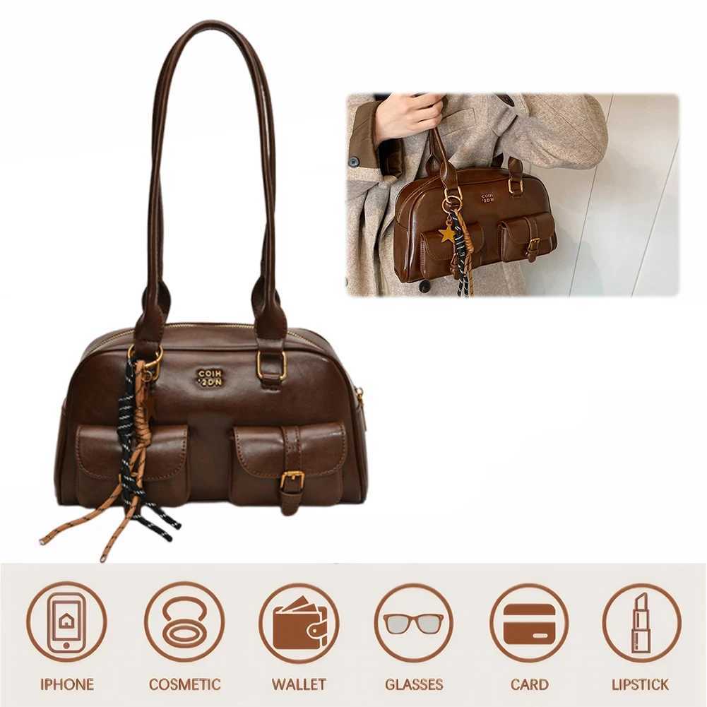 Women Leather Retro Shoulder Bag Zipper Closure Casual Purse Tote Handbag Shoulder Tote Handbag Trendy Purse Bag for Work TravelT251122
