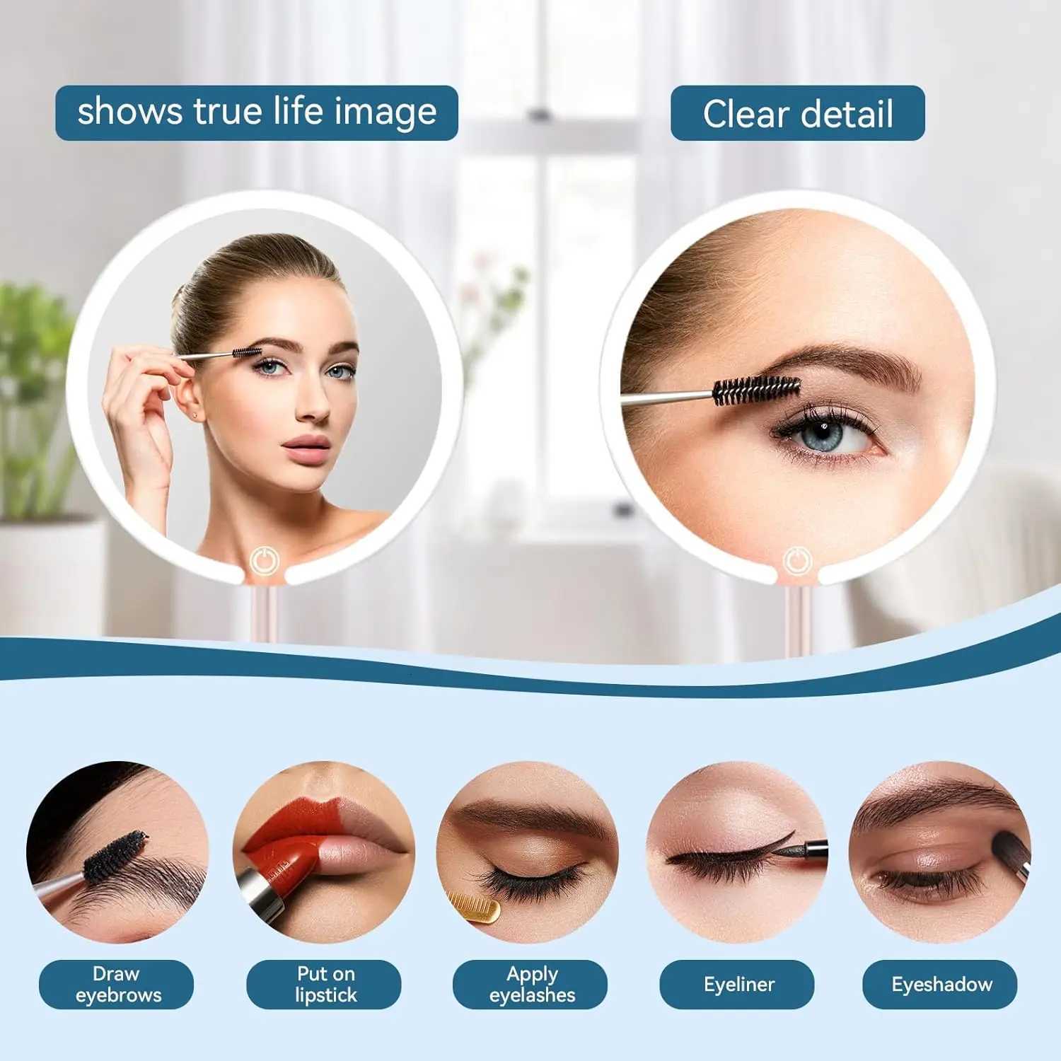 Portable Vanity Makeup Mirror with Lights Touch Control 3-Speed Brightness Multi-Angle LED Cosmetic Mirror for Makeup Grooming M251122