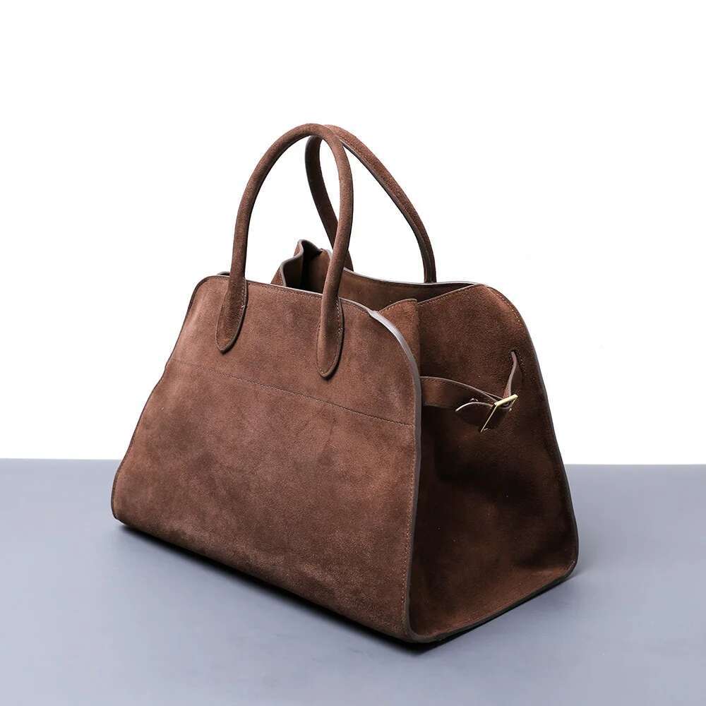2025 Fall Vintage Leather Tote Women's Genuine Cowhide Suede Large Capacity Commuter Shoulder Bag With Multi-Pocket
