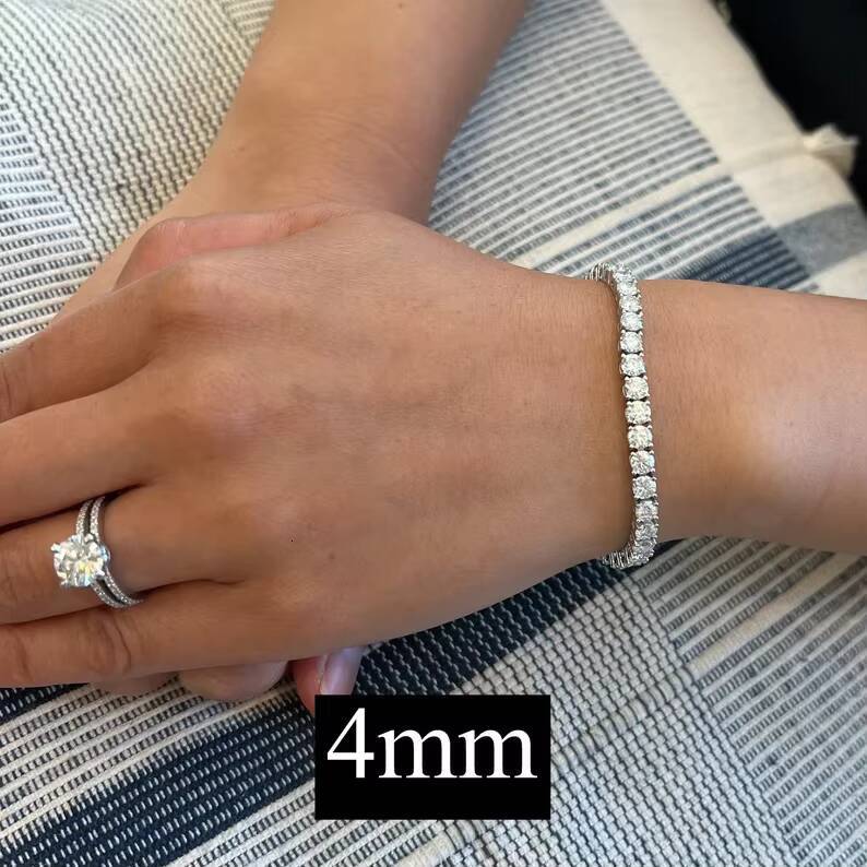 4mm Moissanite Tennis Bracelet 925 Sterling Silver Gold Plated VVS Iced Out Moissanite Tennis Chain