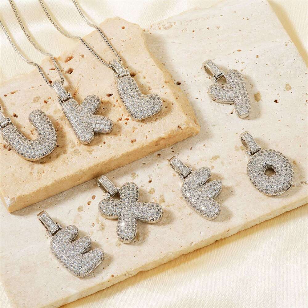 Hot selling collarbone chain copper inlaid zircon 26 English letters fat pendant hip-hop trendy necklace