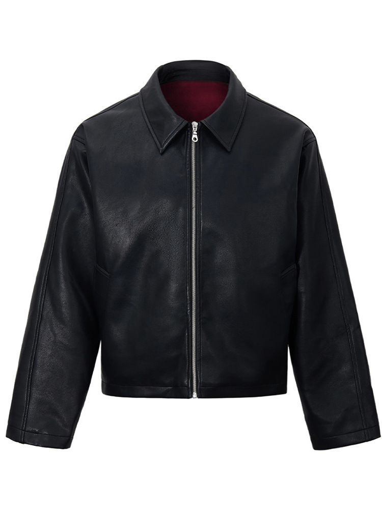 Men's Jackets The new texture of the old money wind short simple cotton PU leather coat coat trend relaxed jacket coat cotton