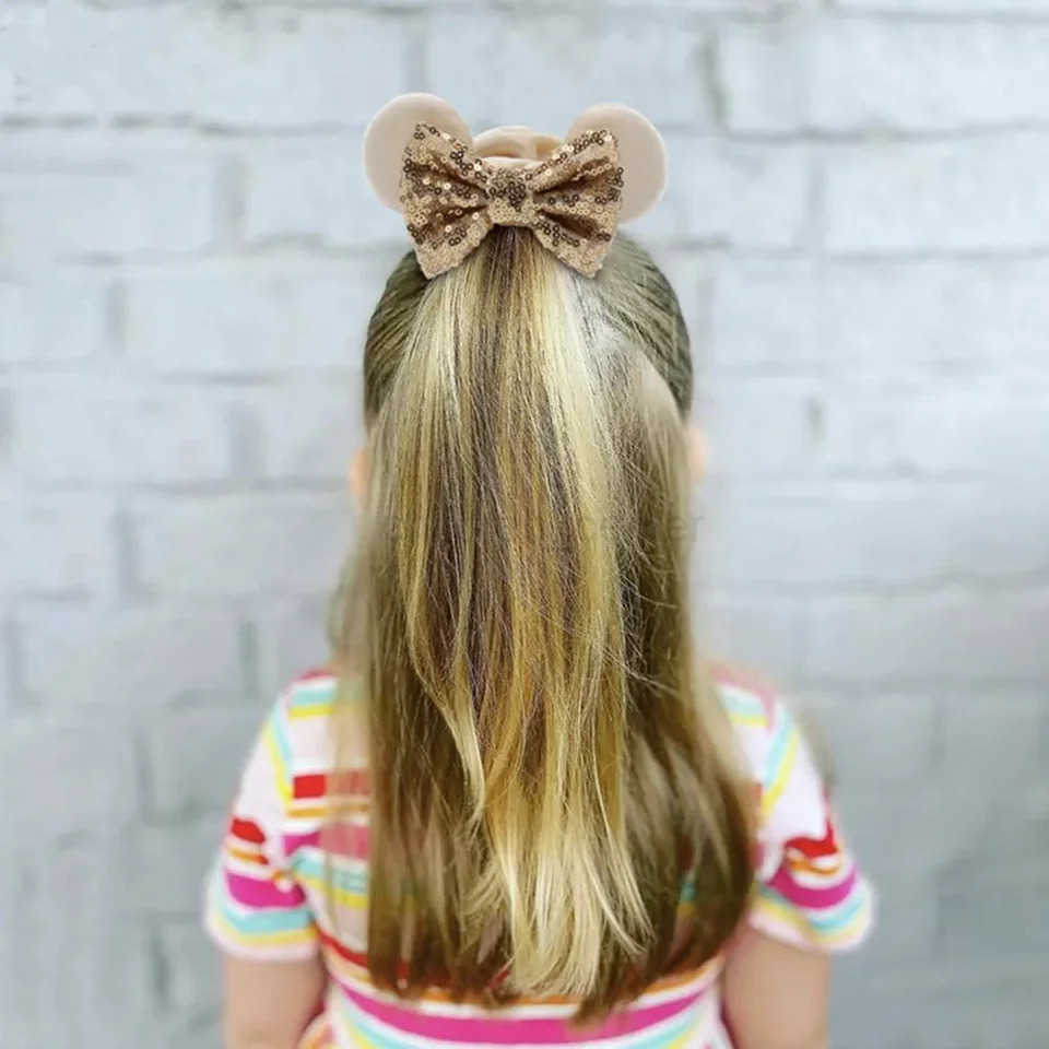 Disney Ears Hair Scrunchies Velvet Hairbands For Girls Sequins Bows Headband Women Trip DIY Accessories Minnie Mouse Party Decor W20250421