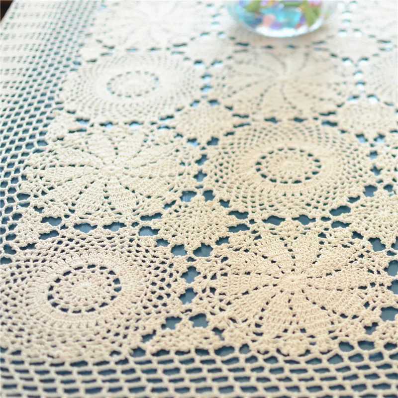Handmade Crochet Table Cloth Cotton Tablecloths Beige Crochet Lace Tablecloth Many Size Available C251122