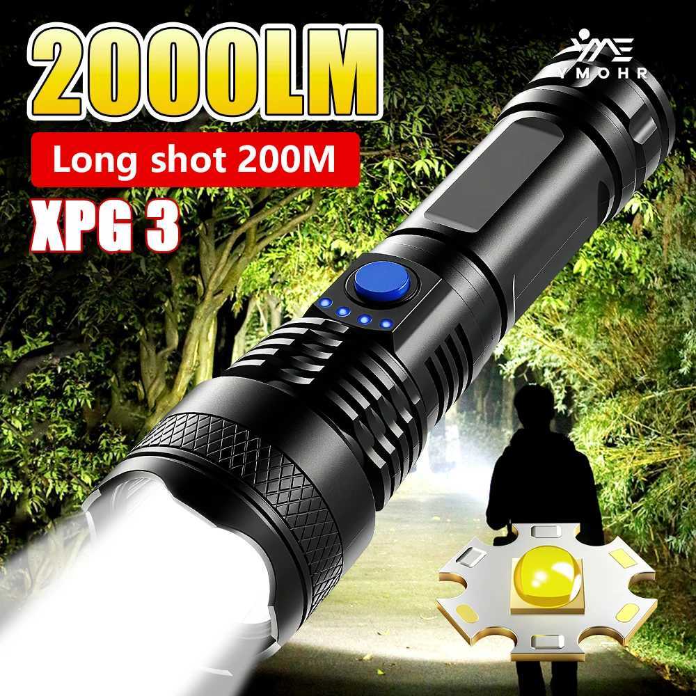 High Power Rechargeable LED Flashlight Portable Torch Waterproof Flashlights Power Display Outdoor Camping Hiking Fishing Light C251122