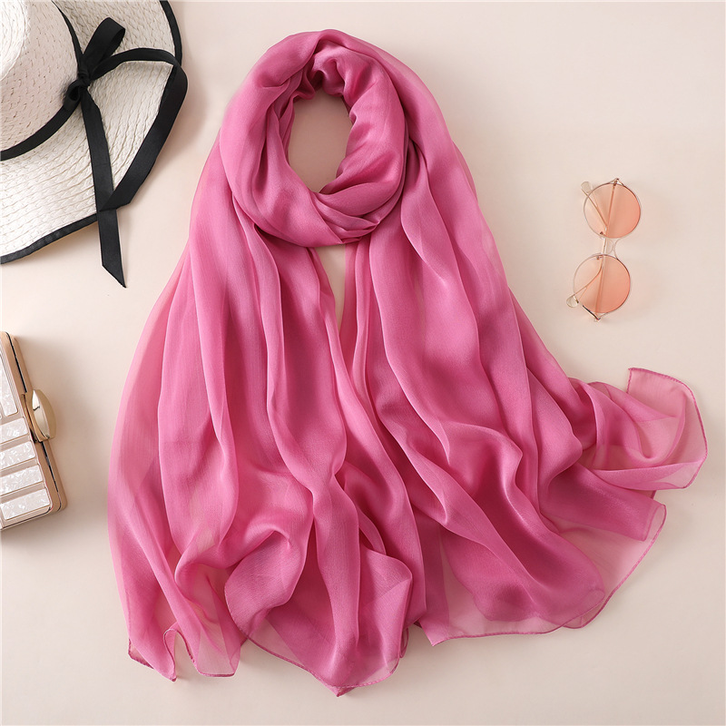 K474 Solid color scarf thin large tulle scarf travel sunscreen decoration photo shawl crepon plain scarf versatile and fashionable