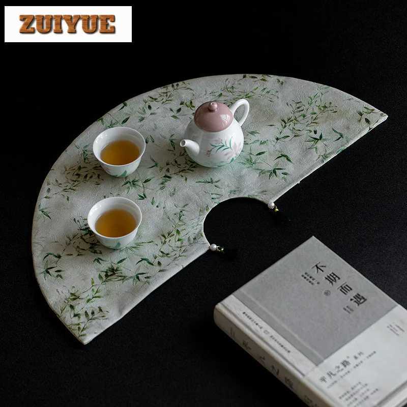 Brocade Embroider Little Green Bamboo Tea Table Mats Luxury Drink Coaster Dinner Table Cloth Mat For Tea Equipment Ornaments C251122