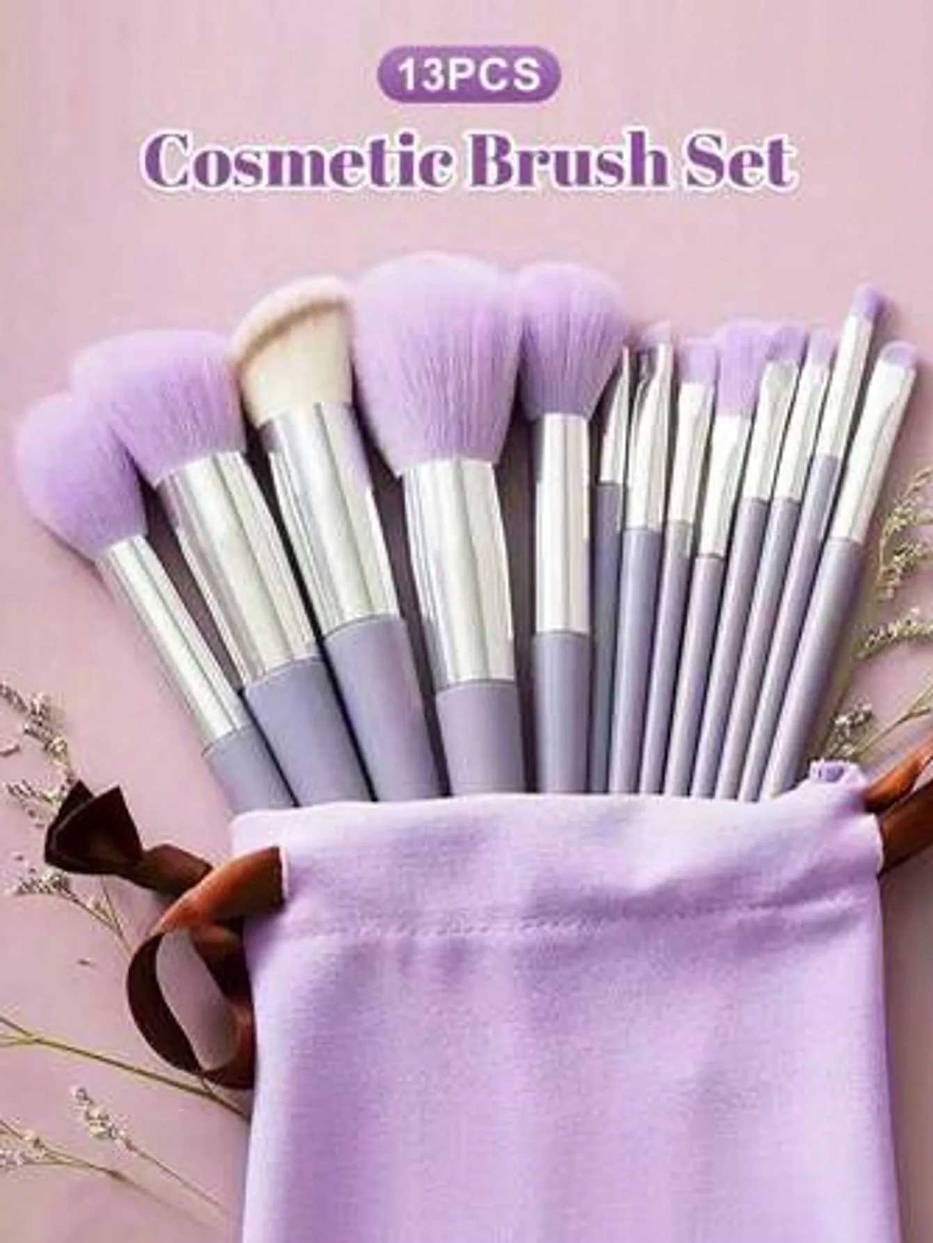 13-Piece Purple Makeup Brush Set with Blending Sponge - Professional Cosmetic Brush Kit for Foundation/Contour/Eyeshadow C251122