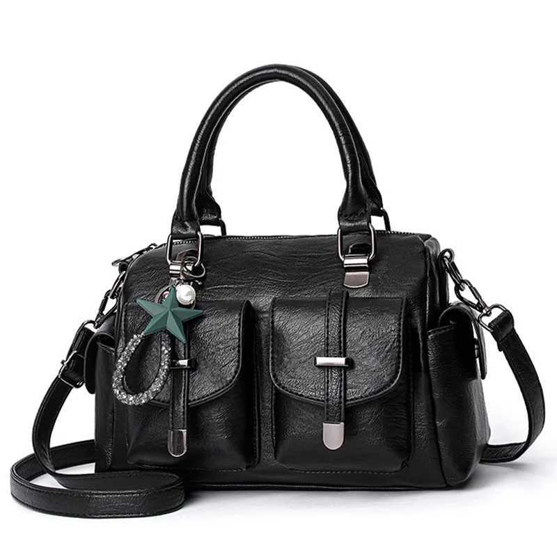 Female Boston Bag New Fashion Handbag Soft Leather Large Capacity Mother Bag Retro WomenS Shoulder Bag Multi-Pocket Female BagT251122