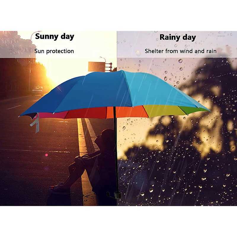 Windproof Foldable Umbrella Women Men Manual Popular Rainbow Three Folding Umbrella Adults Children Strong Resistant UmbrellaM251122
