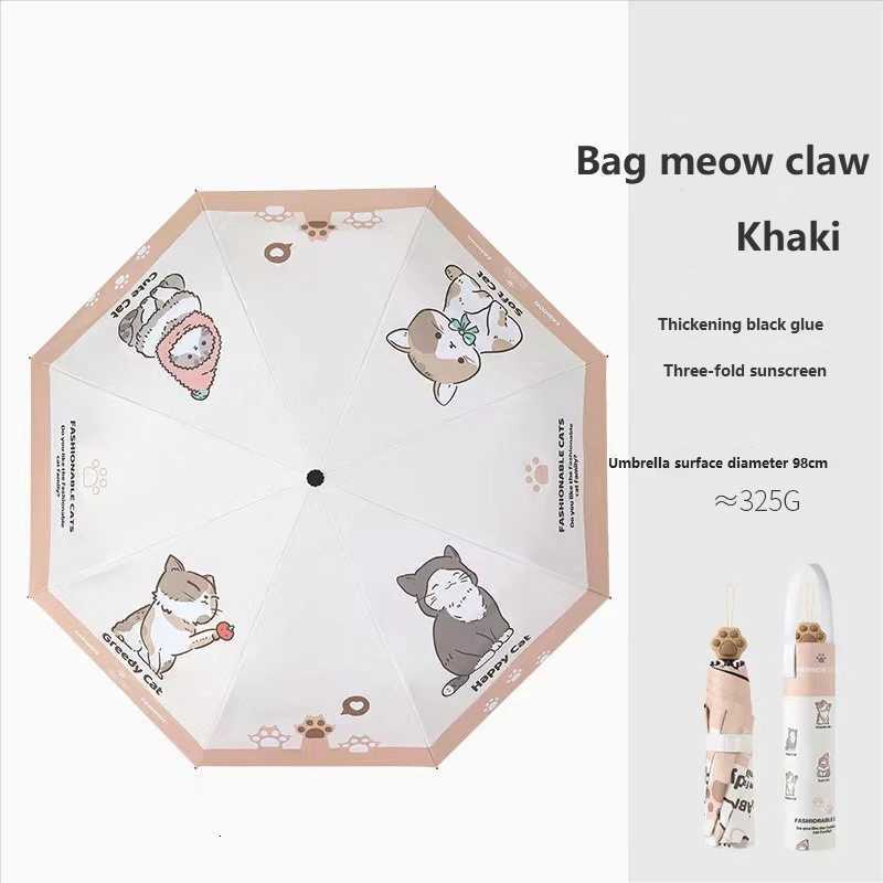 Spot UV sunshade umbrellas cute pet cat claw handle cartoon creative folding three-fold umbrellaM251122
