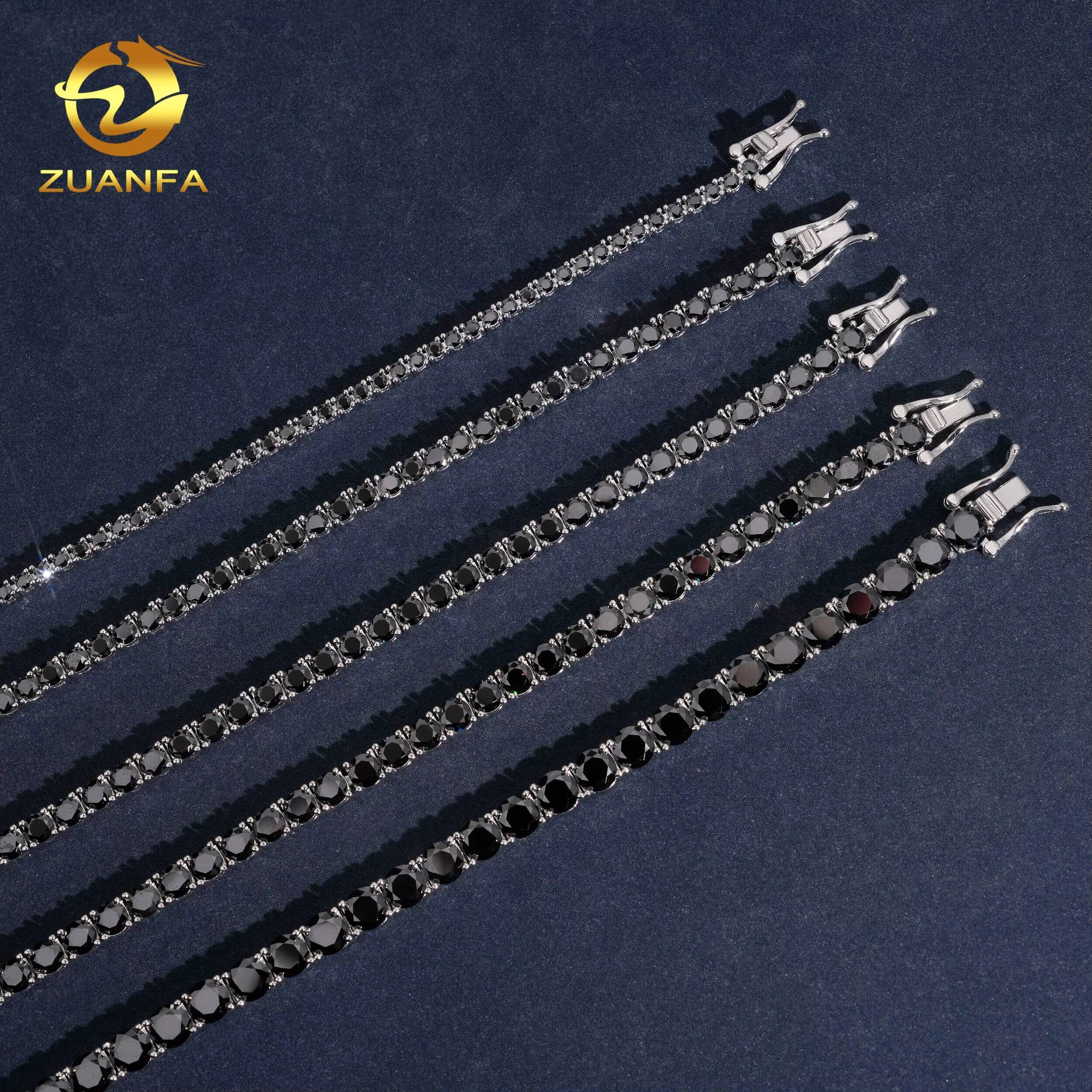 Fine Jewelry Classic Hip Hop Fashion 2mm 3mm 4mm 5mm 925 Silver Black Moissanite Tennis Bracelet